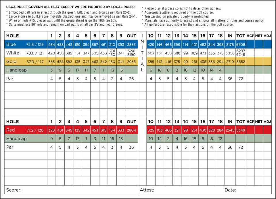 Scorecard Hidden Valley Lake Golf Course